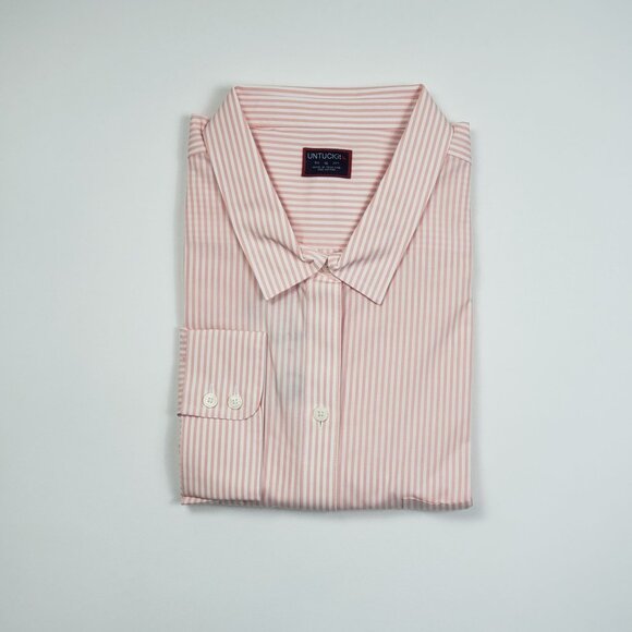 UNTUCKit Marsanne-Peach Shirt Women's 16 Peach & White Stripe LS Casual Elegance - Picture 5 of 16